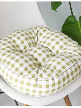 Boho Round Chair Cushion Seat Pad Floor Indoor/Outdoor 16x16”-GRID GREEN2